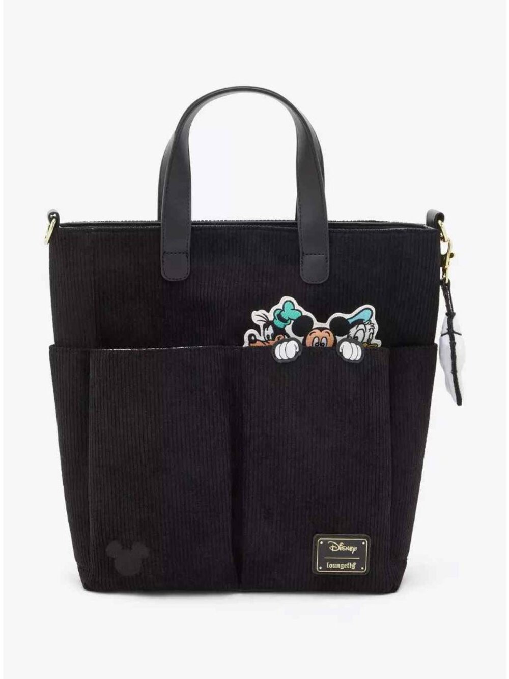 Disney Loungefly Mickey & Friends Black Corduroy Peeking Tote Crossbody